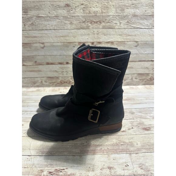 Sorel Major Moto Black Red Plaid Boots Women's Size 8 Buffalo Check Leather - Picture 5 of 10